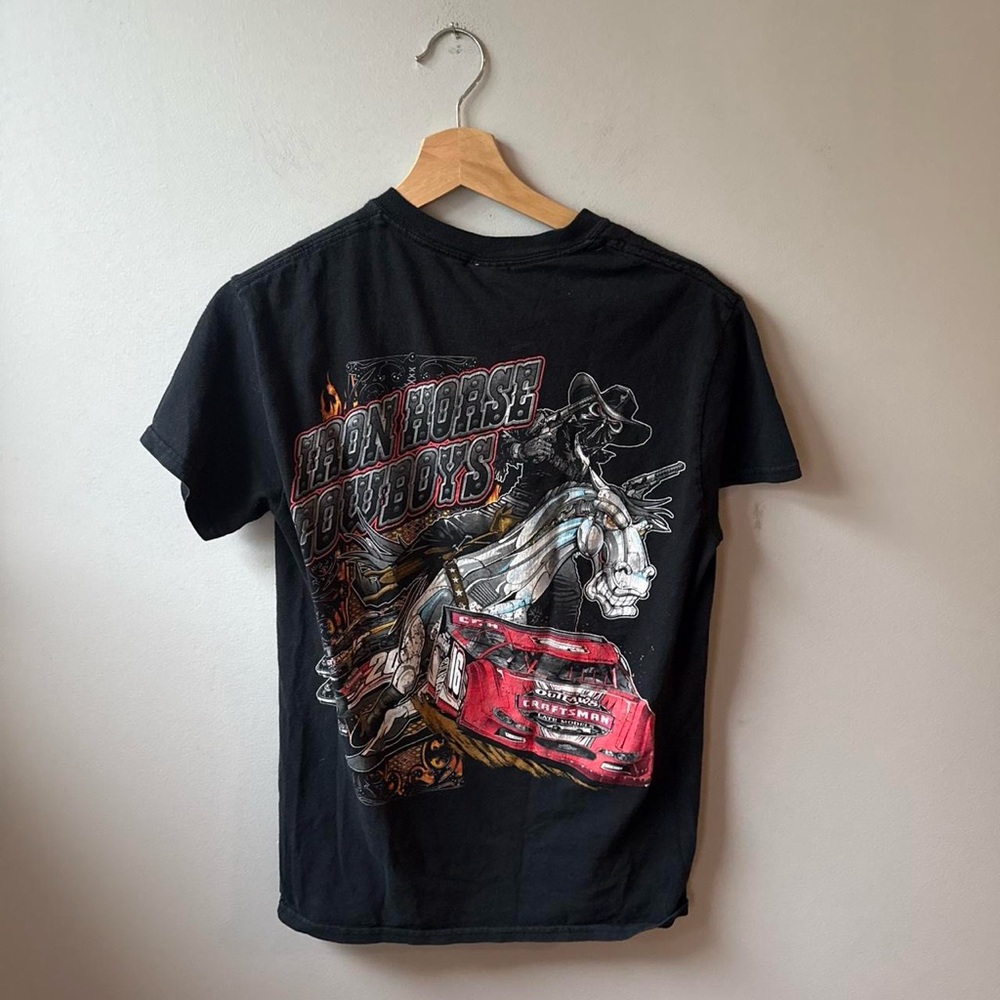 Black vintage iron horse cowboy tee